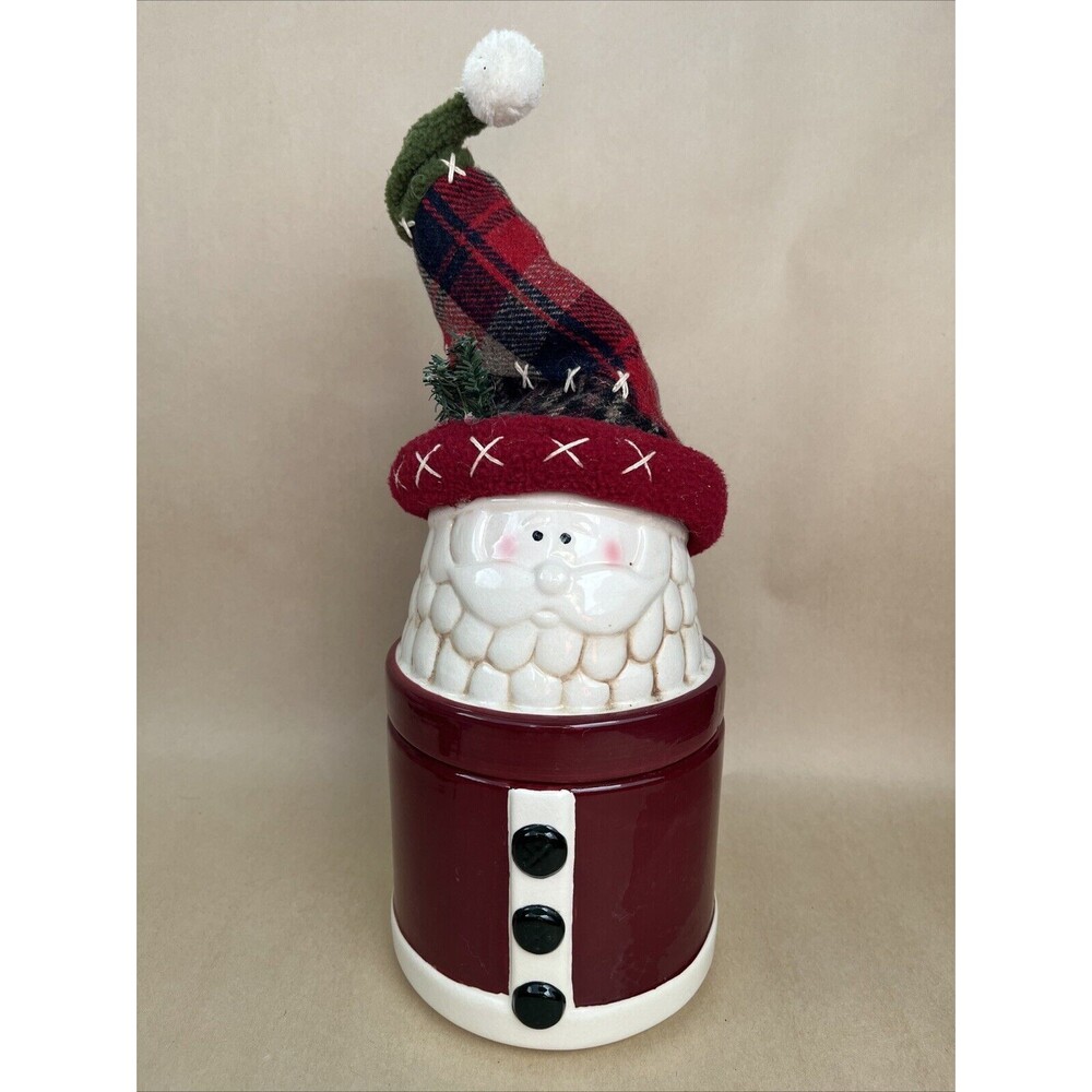 Nantucket Home Santa Claus Christmas Cookie Jar‎ w/Hat Rustic Farmhouse Crazing